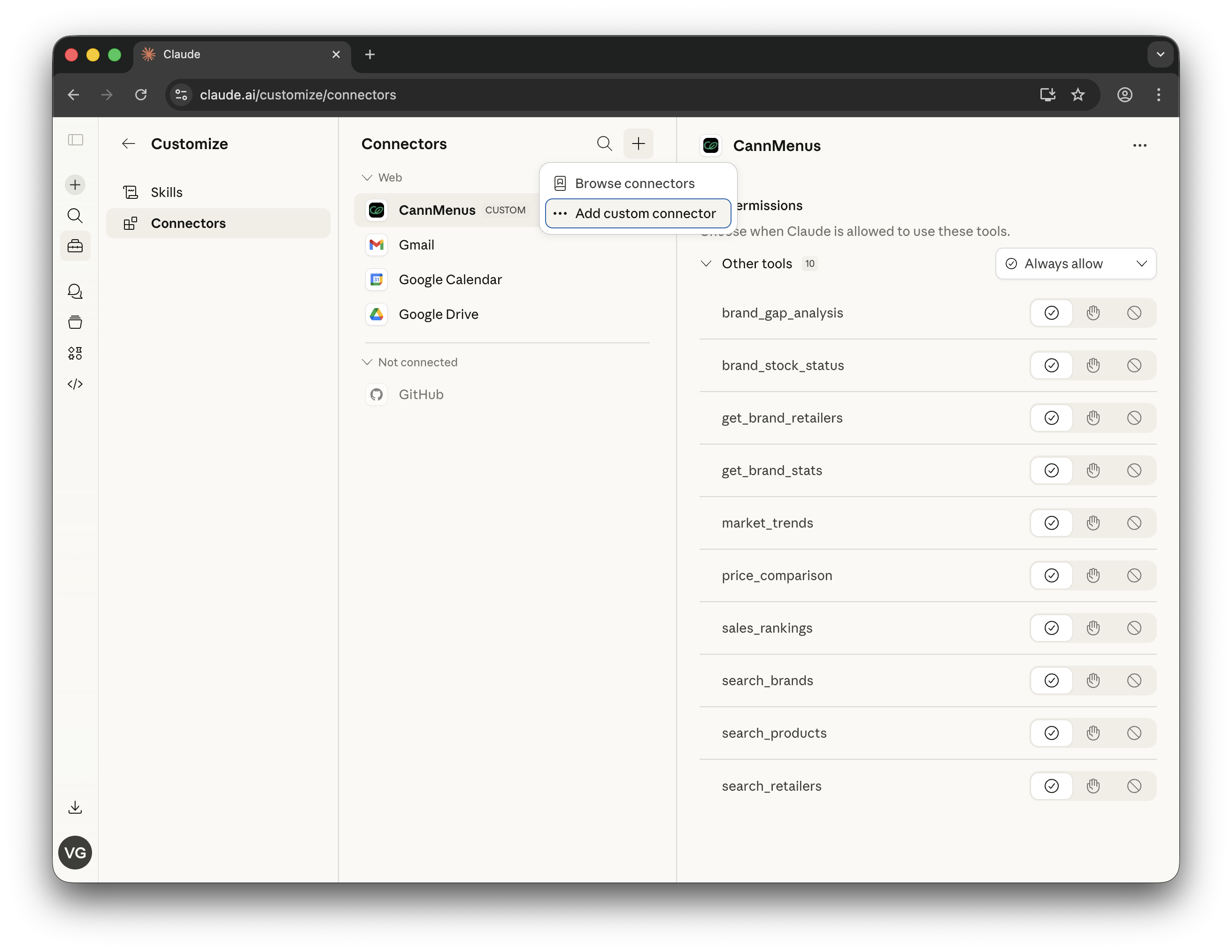 Click Add custom connector from the menu